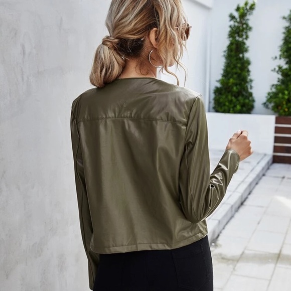 Minimalist vegan leather moto jacket dark brown - Picture 8 of 9